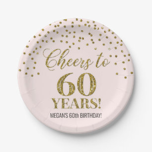 Assiettes En Carton Blush Gold Confetti fête ses 60 ans d'anniversair
