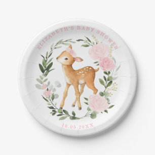 Assiettes En Carton Blush Gold Floral Deer Baby Greenery Forêt Douche