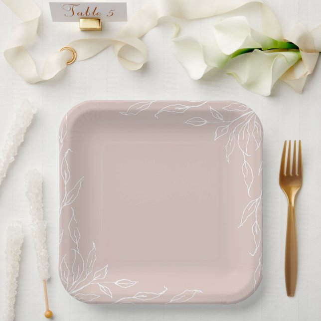 Assiettes En Carton Blush Leaf Motif Thanksgiving (Mariage)
