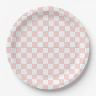 Assiettes En Carton Blush Pink and White Checkered