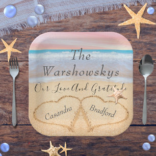 Assiettes En Carton Blush Pink Beach Wedding 2 Mariage Heart Sand