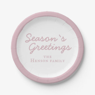 Assiettes En Carton Blush Pink Famille Salutations Saison Script Holid