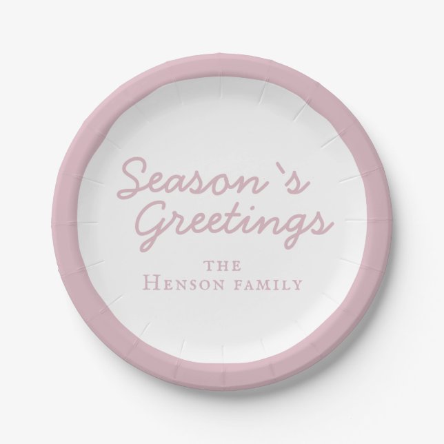 Assiettes En Carton Blush Pink Famille Salutations Saison Script Holid (Devant)