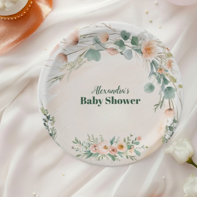 Assiettes En Carton Blush Pink Floral Baby in Bloom Shower (Créateur téléchargé)