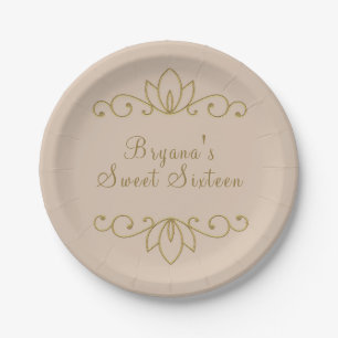 Assiettes En Carton Blush Pink & Gold Elegant Chic Custom Party
