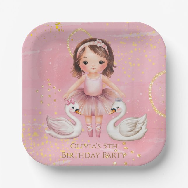 Assiettes En Carton Blush Pink Gold Ink Ballerina 00e fête d'anniversa (Recto)