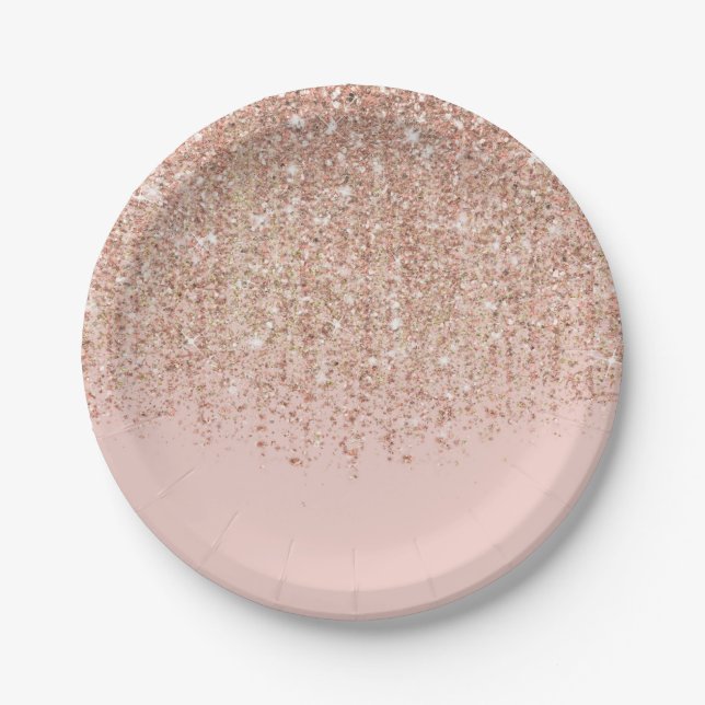 Assiettes En Carton Blush Pink & Rose Gold Glitter Glam Party (Devant)