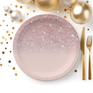 Assiettes En Carton Blush Rose Gold Pailleté Ombre Rose