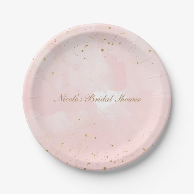 Assiettes En Carton Blush rose & Gold Splatter Fête des mariées modern (Devant)