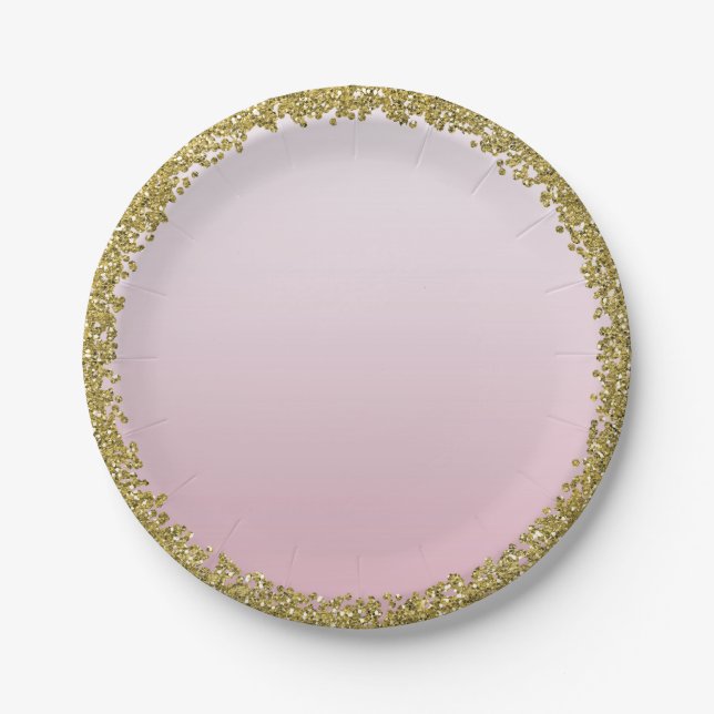 Assiettes En Carton Blush Rose Pailleté Doré Glitter Glamour Étincelle (Devant)