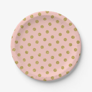 Assiettes En Carton Blush Rose Pailleté Or Chic à Points