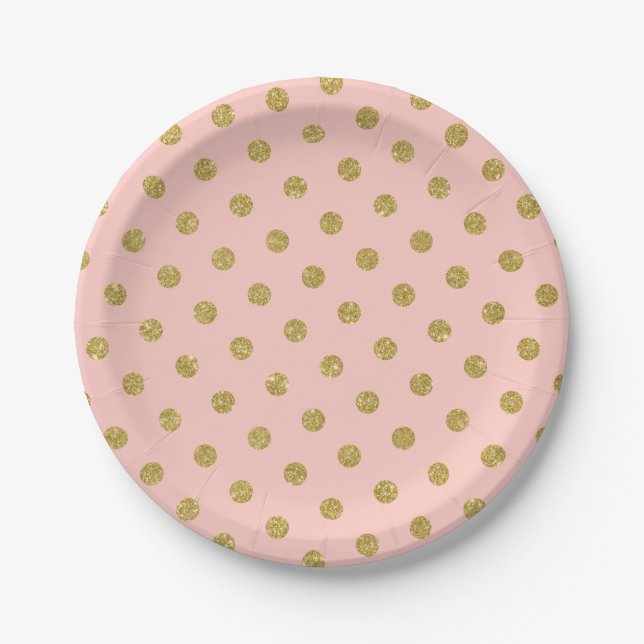 Assiettes En Carton Blush Rose Pailleté Or Chic à Points (Devant)