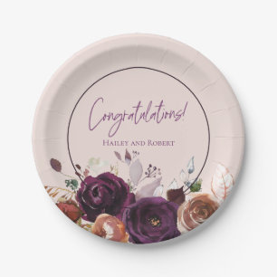 Assiettes En Carton Blush rose violet bordeaux floral