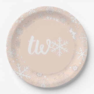 Assiettes En Carton Blush Winter Second Anniversaire Flocon de neige D
