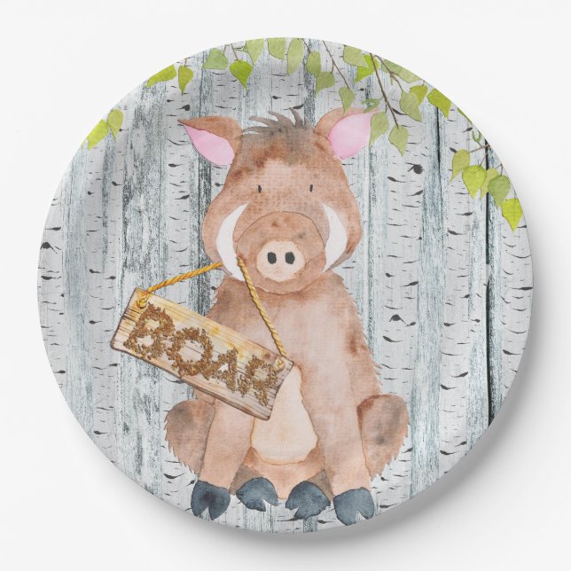 Assiettes En Carton Boar - Woodland Friends - Amis - Aquarelle (Devant)