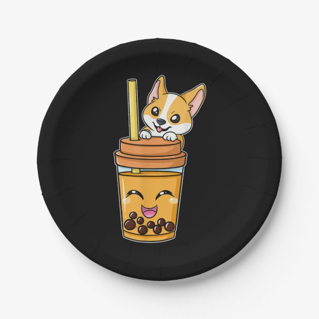 Assiettes En Carton Boba Tapioca Perles Bubble Lait Thé Boire Corgi (Devant)