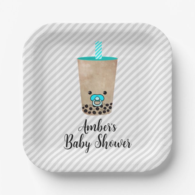 Assiettes En Carton Boba Tea Baby shower personnalisable inspiré (Recto)