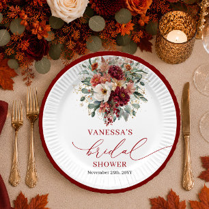 Assiettes En Carton Bohème Bourgogne Or floral automne enterrement de