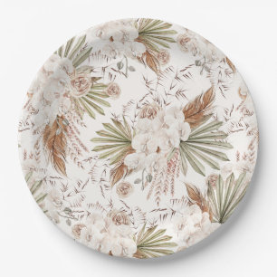 Assiettes En Carton Bohème Floral & Plumes