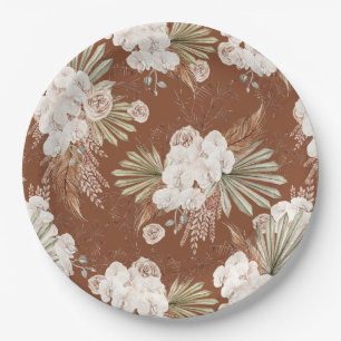 Assiettes En Carton Bohème Floral & Plumes