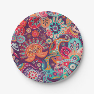 Assiettes En Carton Bohemian Boho MOD Hippy Chic Flower Motif