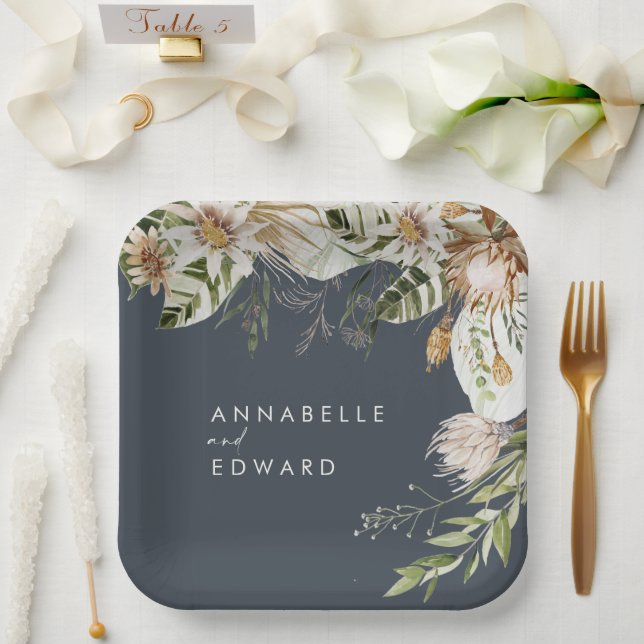 Assiettes En Carton bohemian botanical modern elegant foliage (Mariage)
