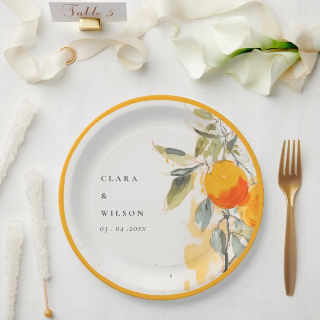 Assiettes En Carton Boho Abstrait Sketchy Orange Garden Mariage (Mariage)