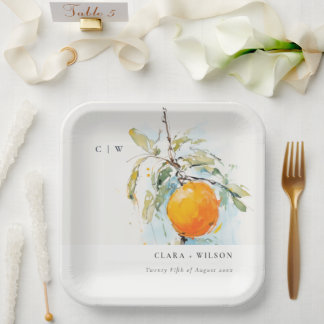 Assiettes En Carton Boho Abstrait Sketchy Orange Garden Mariage