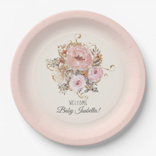 Assiettes En Carton BOHO Aquarelle Automne Floral Blush Baby Girl Douc