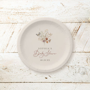 Assiettes En Carton Boho Aquarelle Floral Fleur sauvage Baby shower