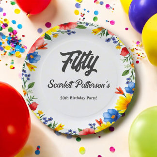Assiettes En Carton Boho aquarelle floral jardin été 50e anniversaire