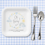 Assiettes En Carton Boho Arc-en-ciel Aquarelle bébé garçon douche<br><div class="desc">Cute boho bébé plateaux de papier de douche de garçon qui présentent des aquarelles jaunes et bleues gaies d'un arc-en-ciel fantaisiste, soleil, coeurs, étoiles, lunes et nuages et "Oh bébé!" dans un script de calligraphie élégant. Personnalisez le nom de la mère et la date de la douche dans une simple...</div>