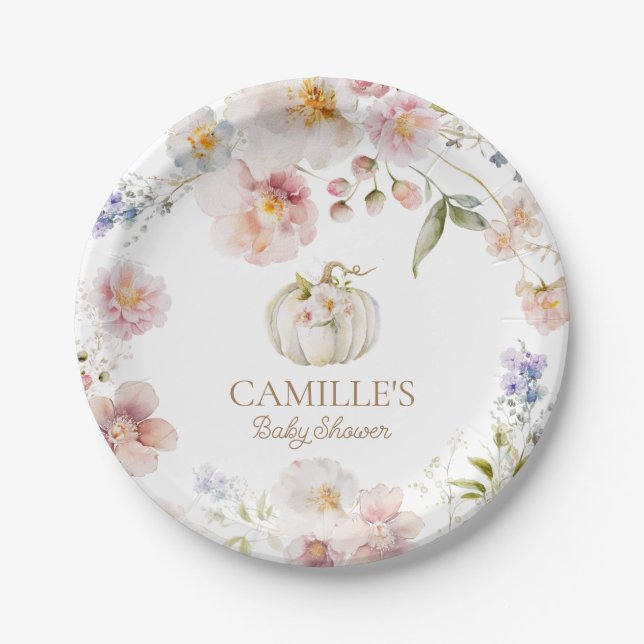 Assiettes En Carton Boho Automne Citrouille Fille Baby shower Plaques  (Devant)