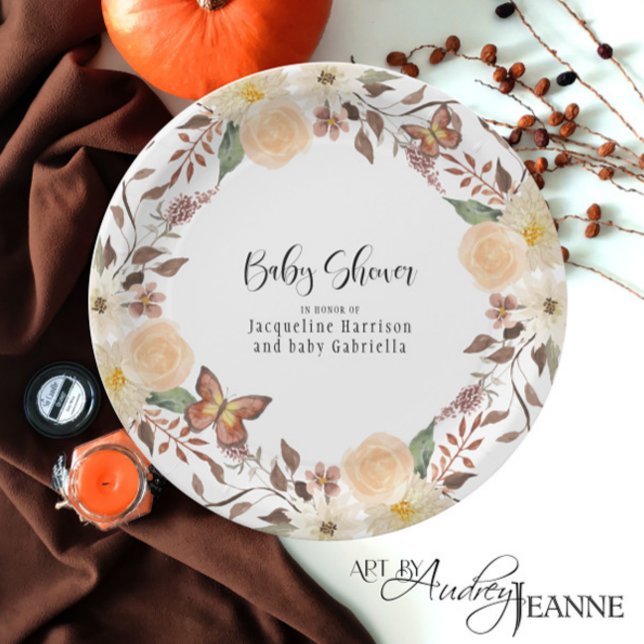 Assiettes En Carton BOHO Automne Floral Automne Baby shower papillon (Créateur téléchargé)