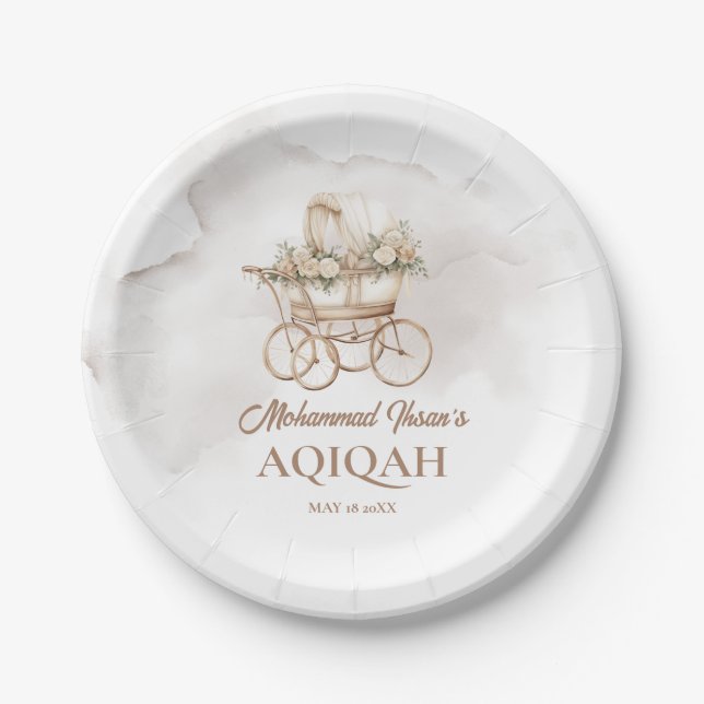 Assiettes En Carton Boho Baby Carriage Aqiqah Unisex Musulman Nouveau- (Devant)