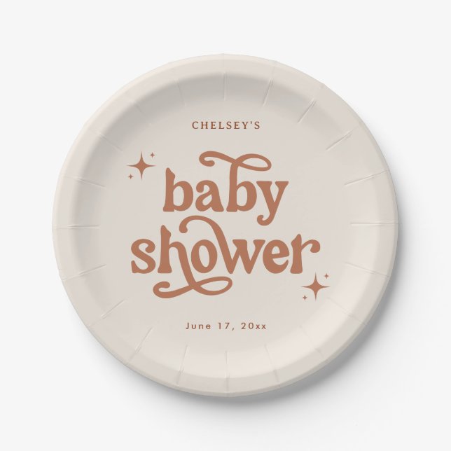 Assiettes En Carton Boho Baby shower Terre ton Baby shower (Devant)