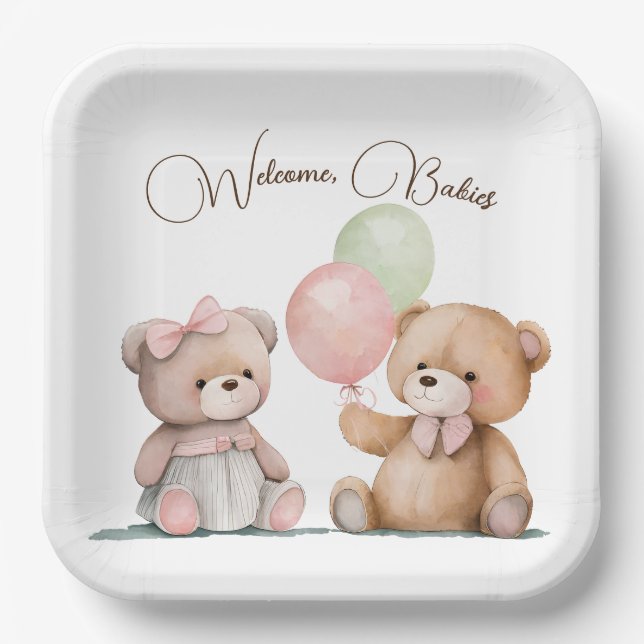 Assiettes En Carton Boho Baby Twin Nounours (Recto)