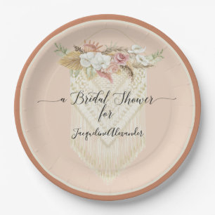 Assiettes En Carton BoHO Blush Floral Terra Cotta Pampas Grass mariée