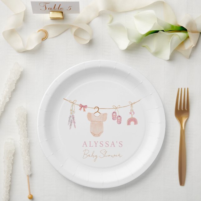 Assiettes En Carton Boho Blush rose Vêtements de bébé Baby shower fill (Mariage)