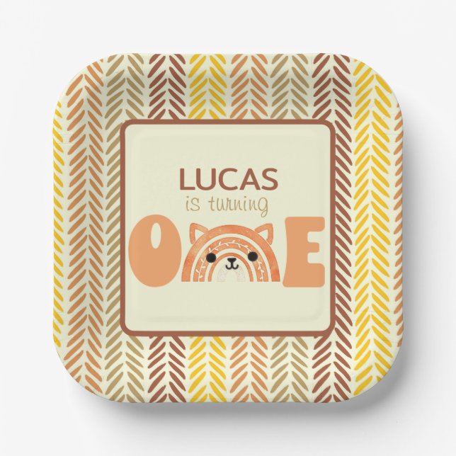Assiettes En Carton Boho Boho Boho Woodland Premier anniversaire (Recto)