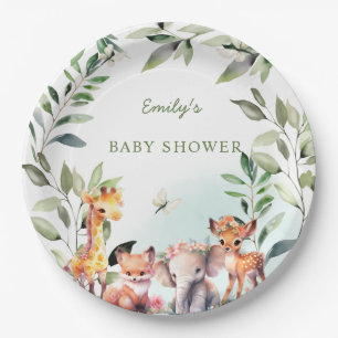 Assiettes En Carton Boho Bois Baby shower Verdure Forêt Animaux