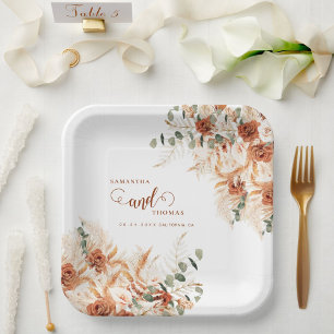 Assiettes En Carton Boho Bold Pampas Floral Mariage