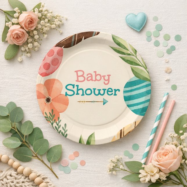 Assiettes En Carton Boho Botanical Baby Shower (Créateur téléchargé)
