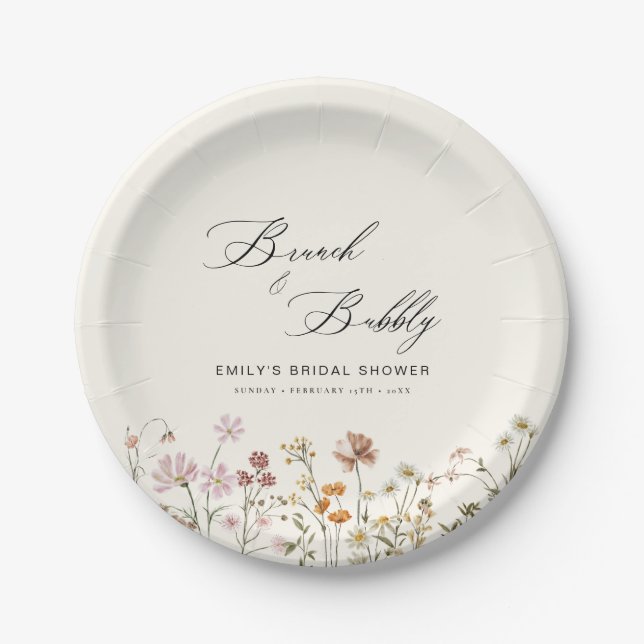 Assiettes En Carton Boho Brunch Fleurs des Champs & Bubbly  Baby Showe (Devant)
