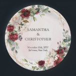 Assiettes En Carton Boho burgundy fleurie or mariage géométrique<br><div class="desc">Préparez-vous à élever votre décor mariage avec ces plaques de papier chic chic vert et doré de feuillage d'eucalyptus ! Parfaits pour ajouter une touche d'aventure et de fantaisie à votre journée spéciale, ces assiettes ne sont pas votre vaisselle mariage moyenne. Insufflé d'un charme bohème vibrant, le feuillage complexe d'eucalyptus...</div>