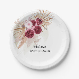 Assiettes En Carton Boho Burgundy Pampas Grass dessert personnalisé