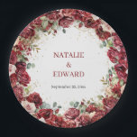 Assiettes En Carton Boho burgundy rose eucalyptus Mariage<br><div class="desc">Design moderne pour les Plaques en papier Mariage dispose d'aquarelle rouge profond marsala roses et rose rousse pivoines mélangé vert eucalyptus frais et tissé dans cadre en faux or. Script de dessin à la main moderne lettrage. N'hésitez pas à me contacter pour les articles correspondants ou la personnalisation. Roses blush...</div>