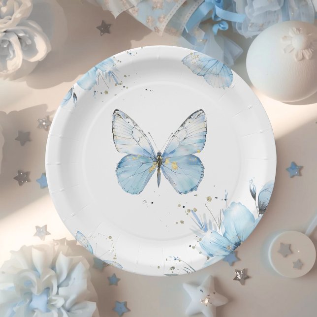 Assiettes En Carton Boho Butterfly Wildflower Floral Blue Baby Shower (Créateur téléchargé)