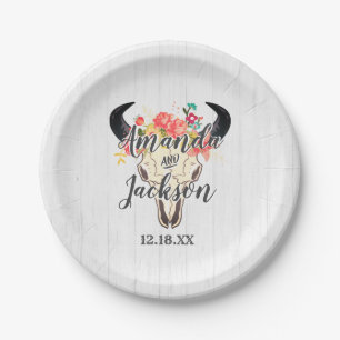 Assiettes En Carton Boho Chic Crâne de vache Floral Rustique Mariage M