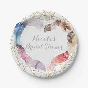 Assiettes En Carton Boho Chic Feather Heart Fête Personnalisée